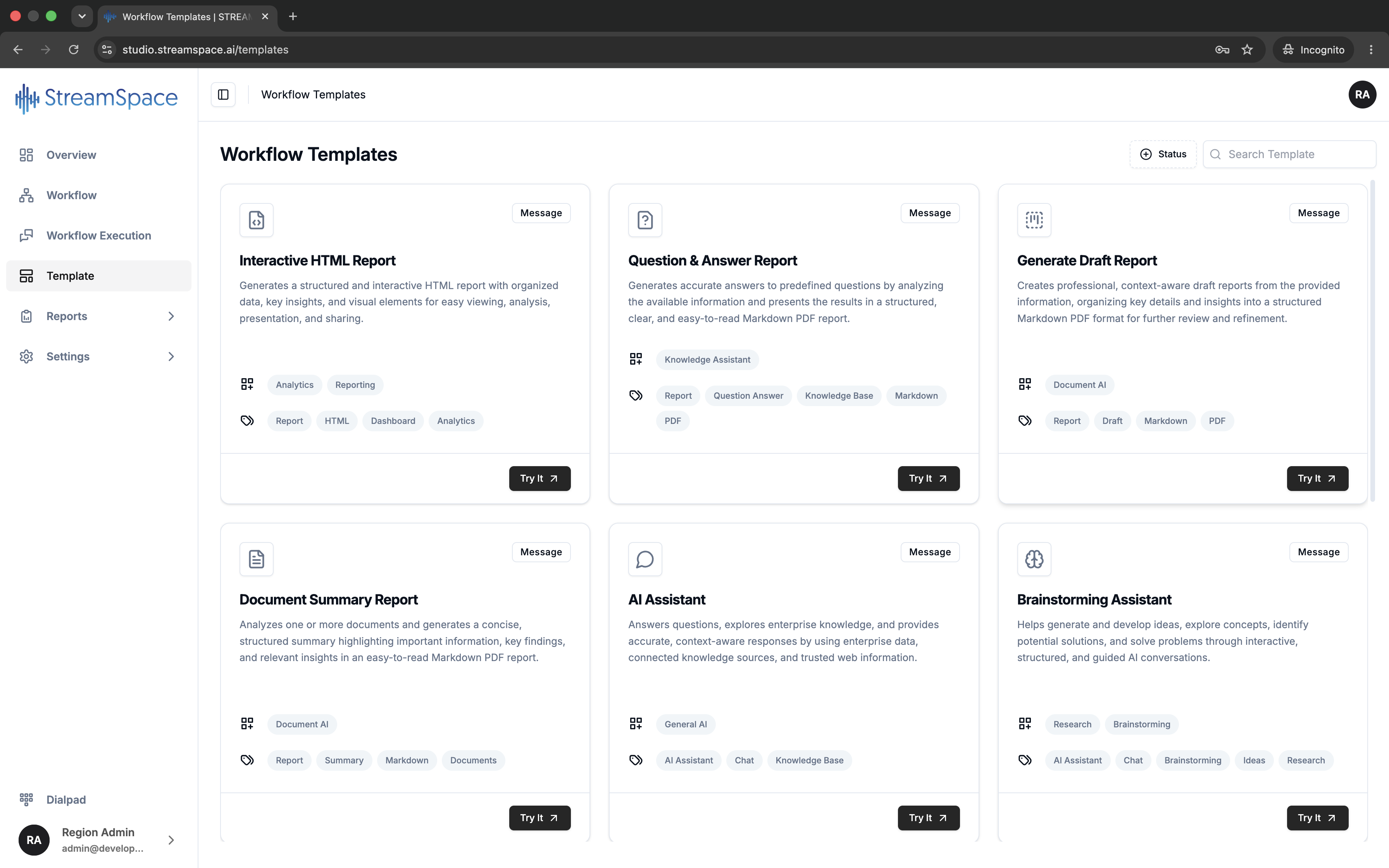 Workflow Templates list