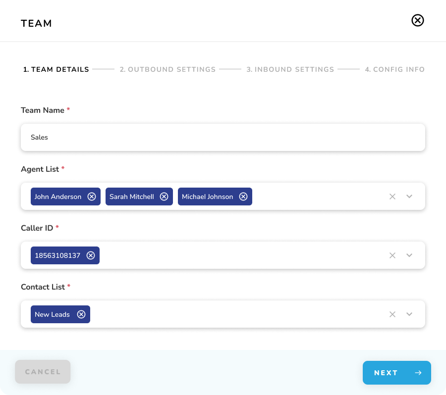 Teams - Edit Team - Step 1 Popup