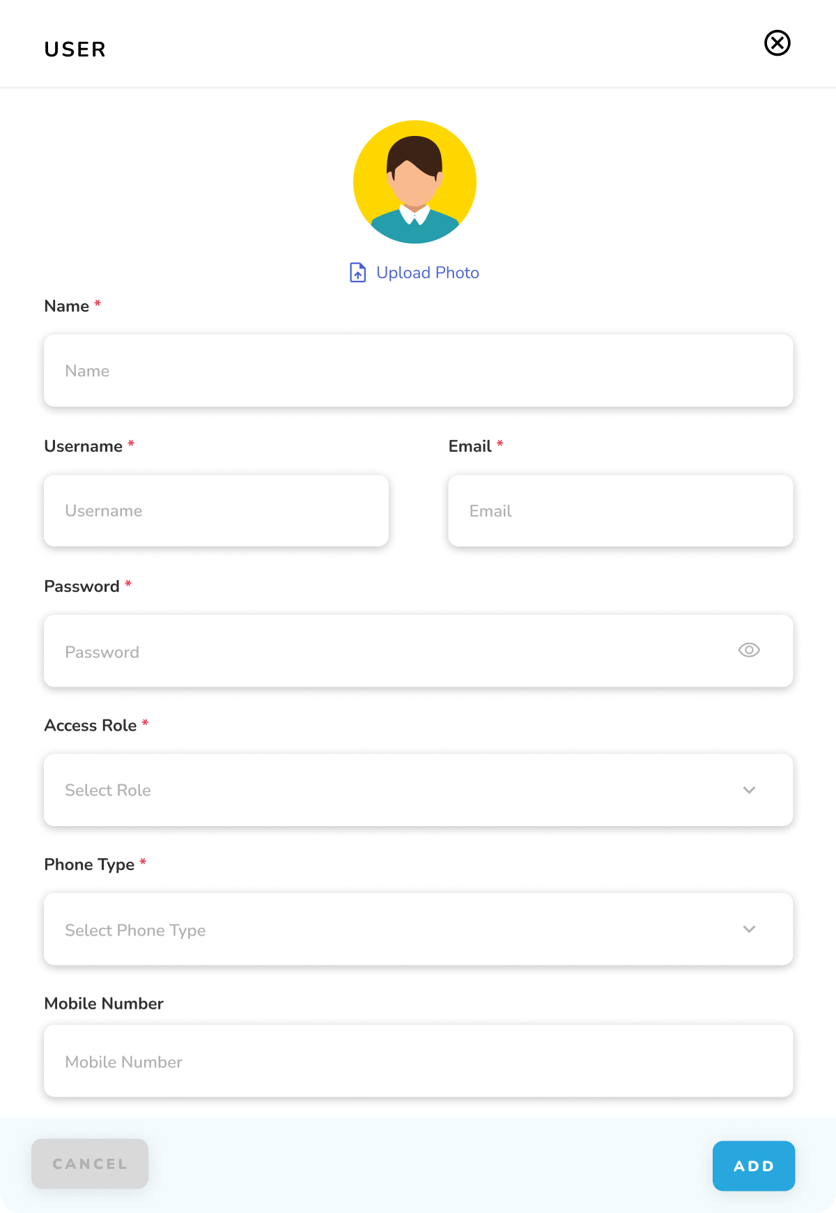 Add User Popup